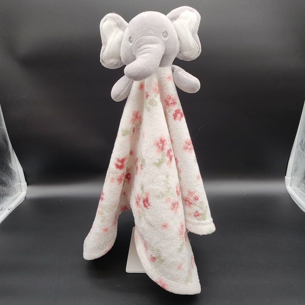 Carters Grey Elephant Floral Rose Lovey Security Blanket Plush Baby Snuggle